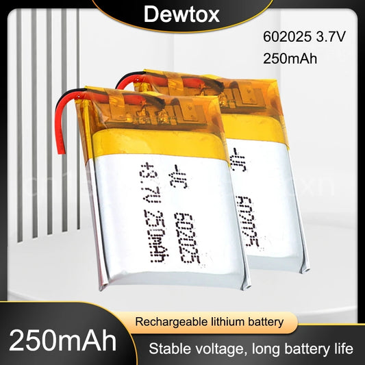 3.7V 250mah 602025 Li-Polymer Rechargeable Battery for PSP Smart Watch LED Lamps Bluetooth Speakers Mini Cameras